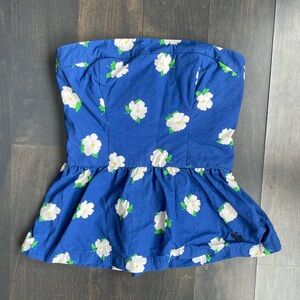 Y2K Abercrombie and Fitch Blue Floral Strapless Tube Top Size XS